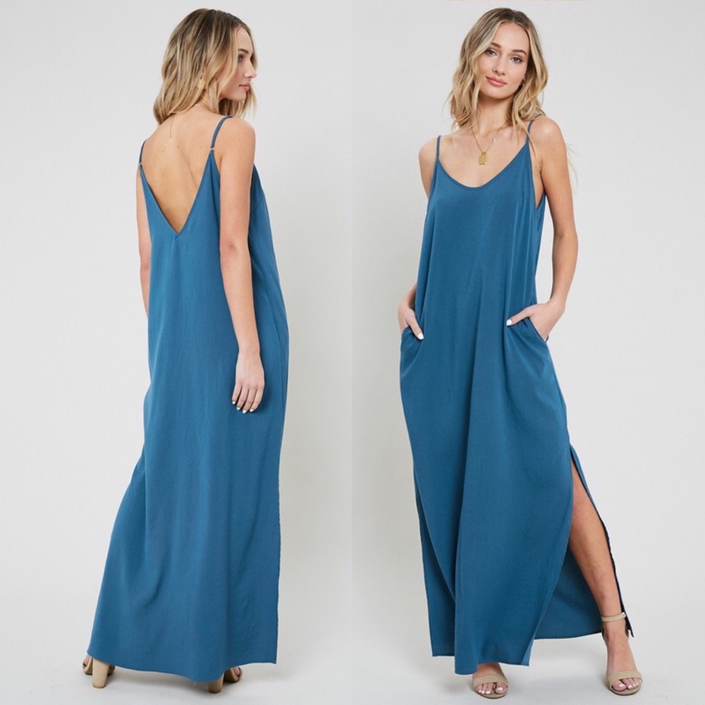 Blue Spaghetti Strap Maxi Dress